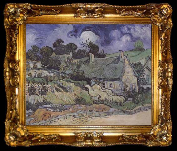 framed  Vincent Van Gogh Thatched Cottages at Cordeville,at Auvers-sur-Oise (mk06), ta009-2